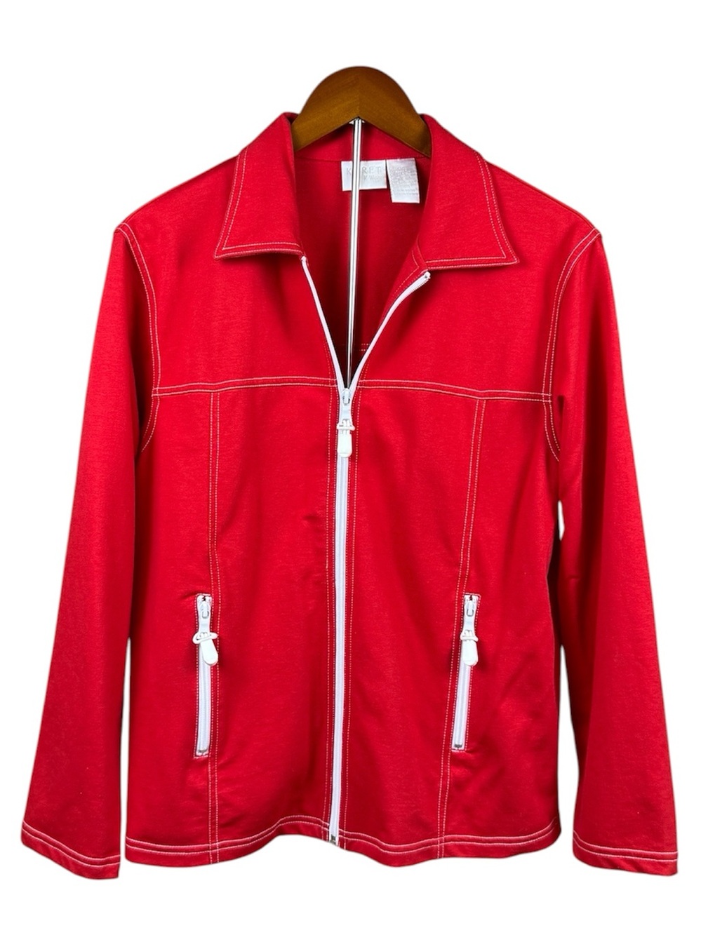 Koret K-Wear red full-zip jacket white stitching zipper pockets Size Small